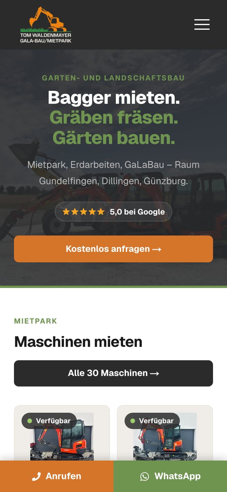 Waldenmayer GaLaBau & Mietpark – Startseite am Handy