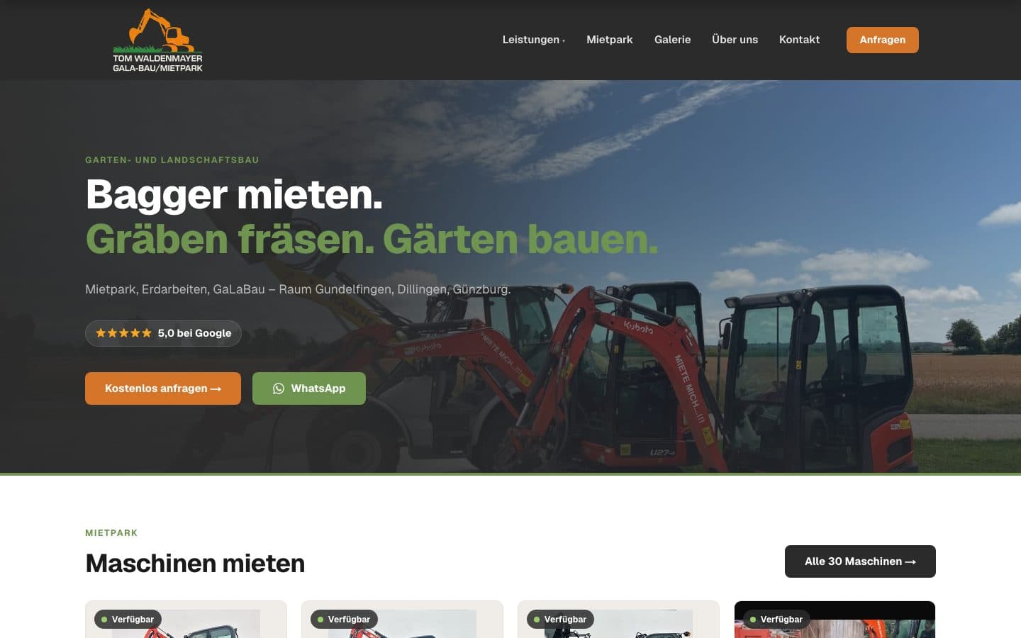 Waldenmayer GaLaBau & Mietpark – Startseite am Rechner